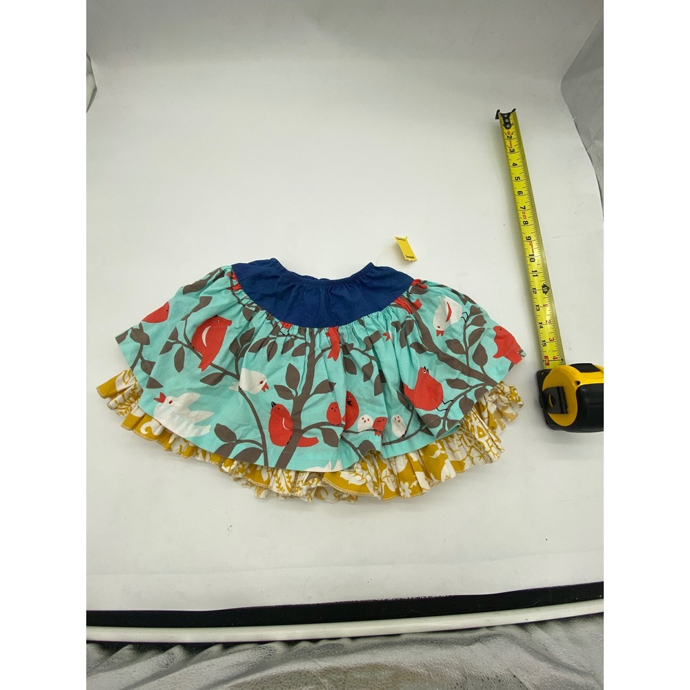 Giggle Moon Girls Size 4 Bird Floral Tiered Ruffle Skirt Teal Yellow Made in USA